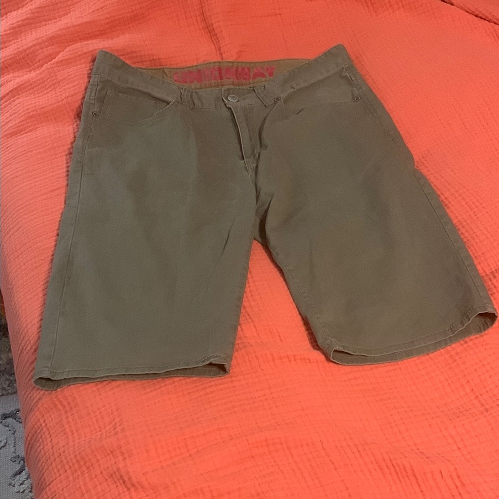 Green Flat Front Casual Shorts